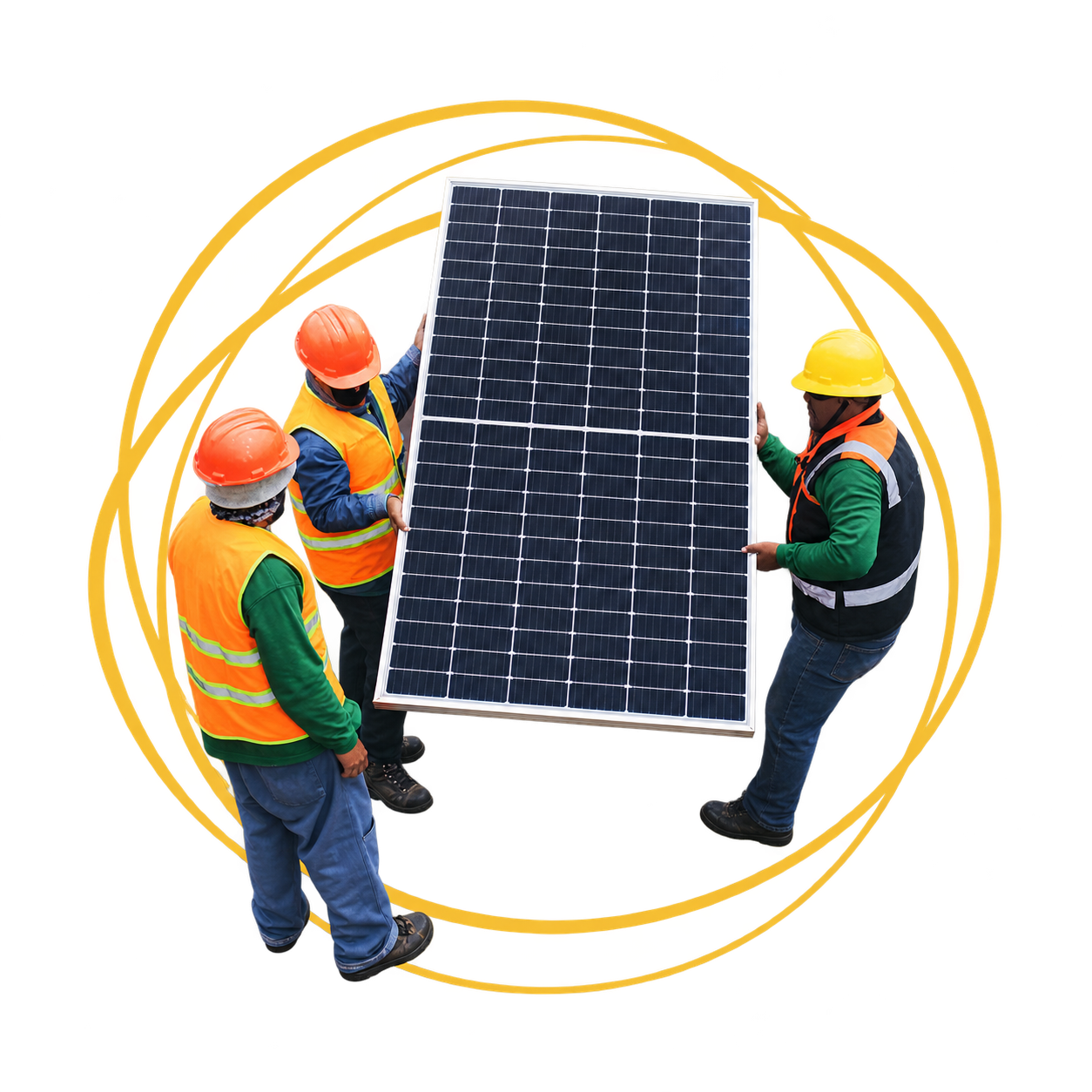 Techniciens installant un panneau solaire professionnel